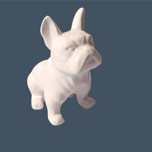 Vintage French Bulldog Bank White Ceramic Coin Sitting Frenchie 8 3/4'' Flaw